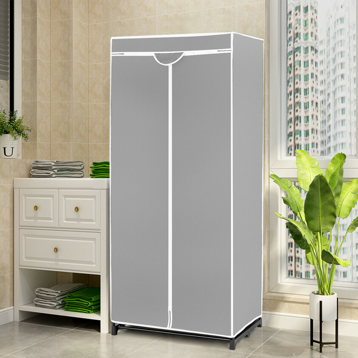 Single Canvas Wardrobe with Dust-proof Cover-Black
