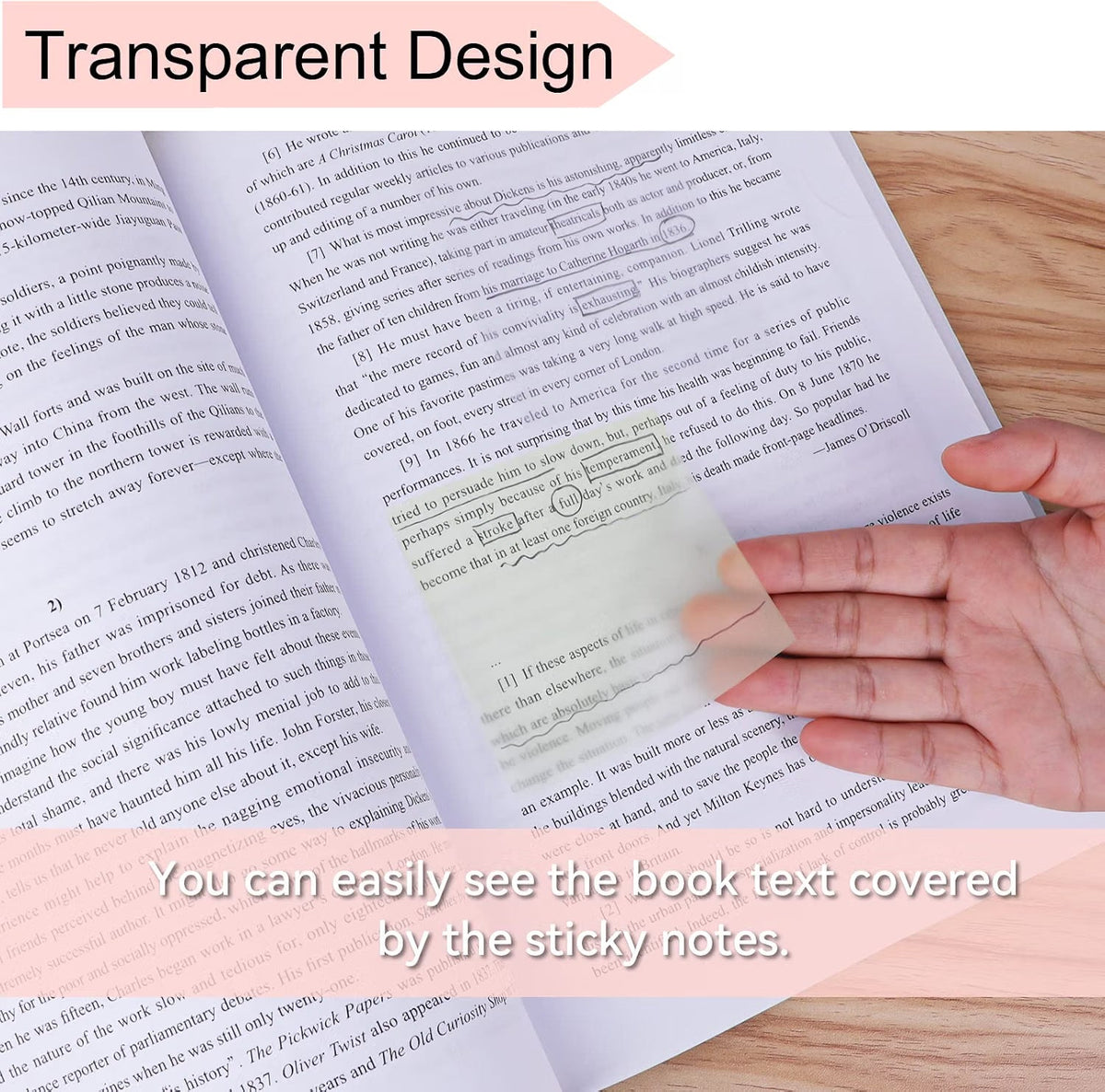Transparent Sticky Notes 600 Sheets 95x70mm Clear See Through Notes Blue Yellow