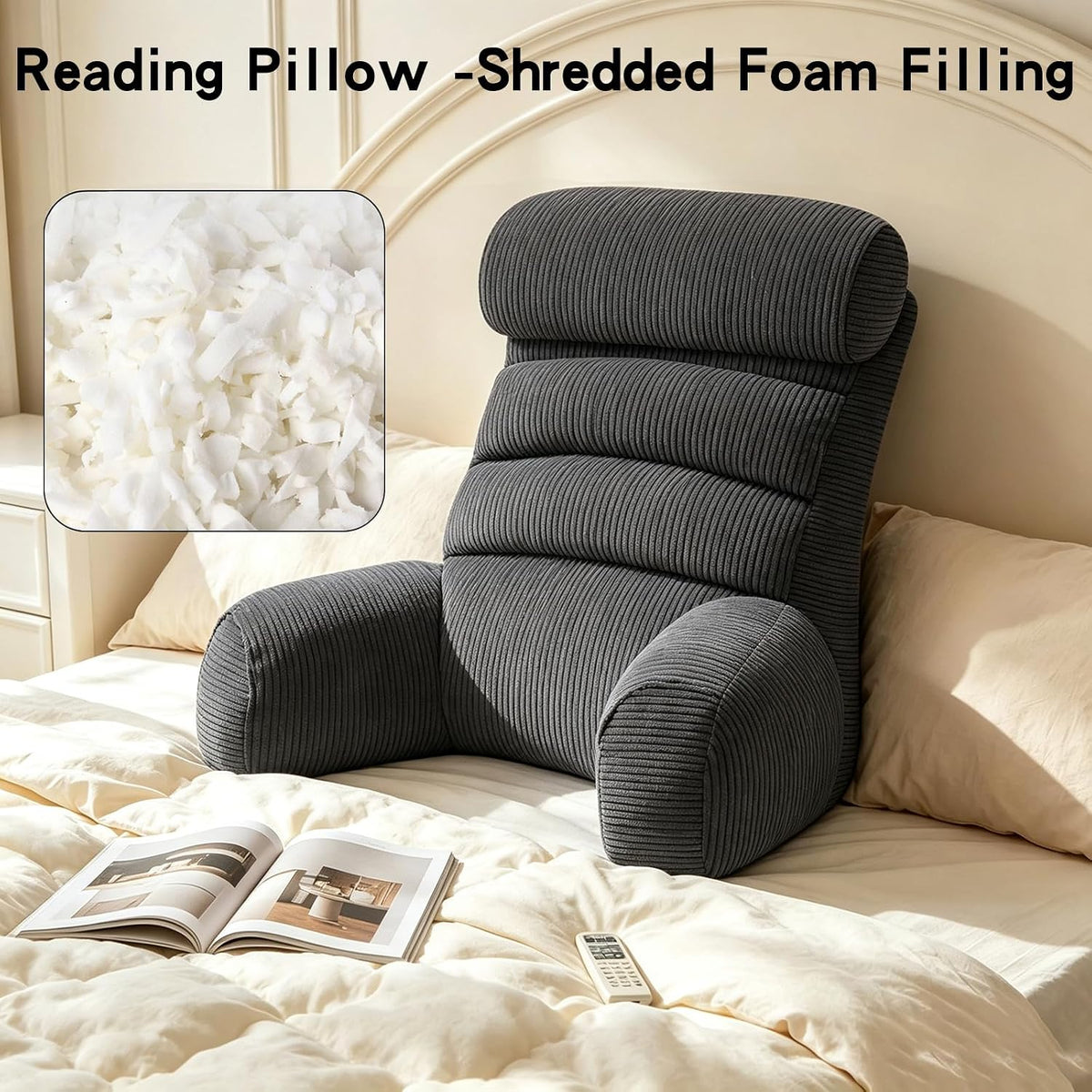 Reading Pillow for Bed Back Support Cuddle Cushion Sitting Upright Comfort Support-Orange Red