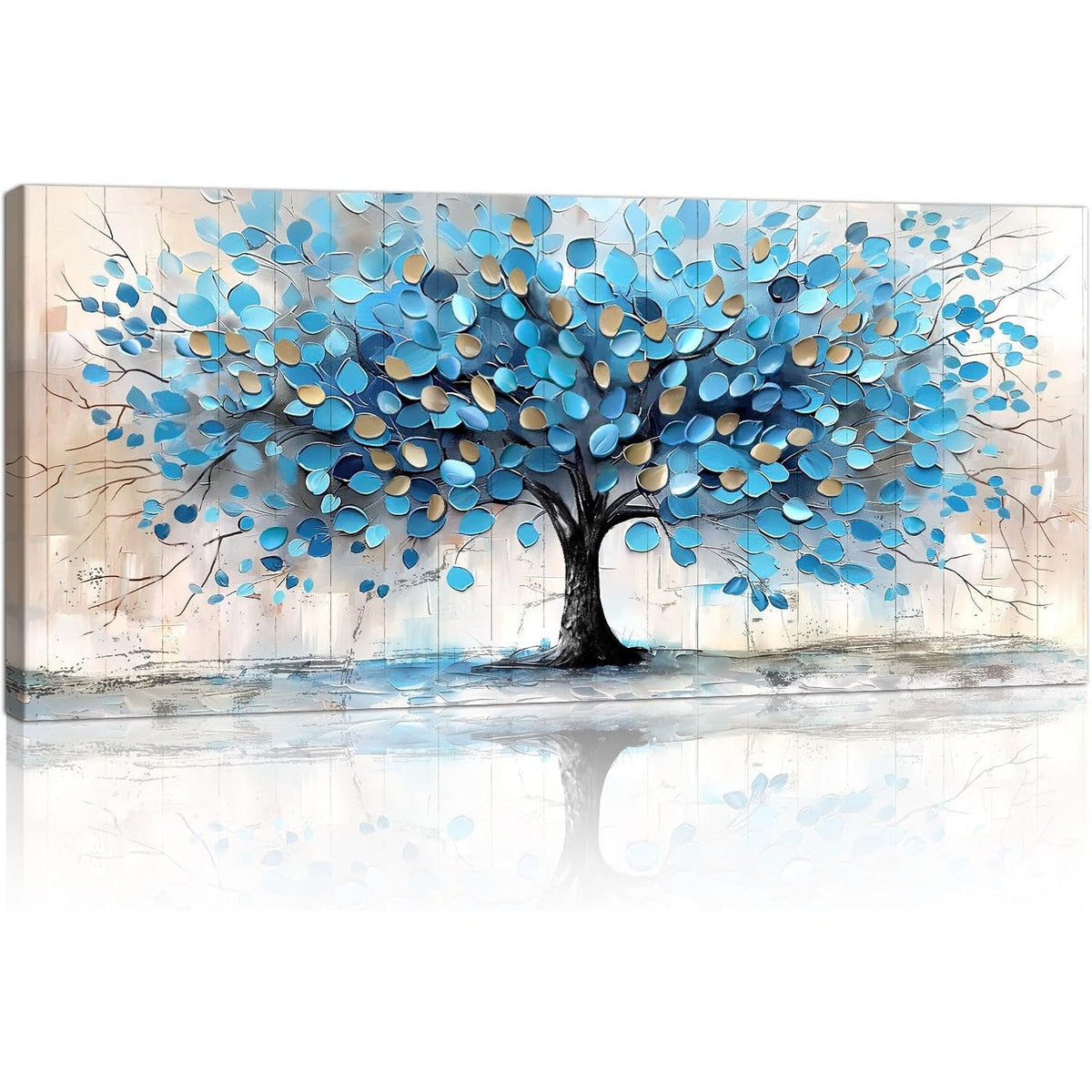 Framed Wall Art 50x120cm Blue Gold Abstract Trees Canvas Print FajerminArt Decor