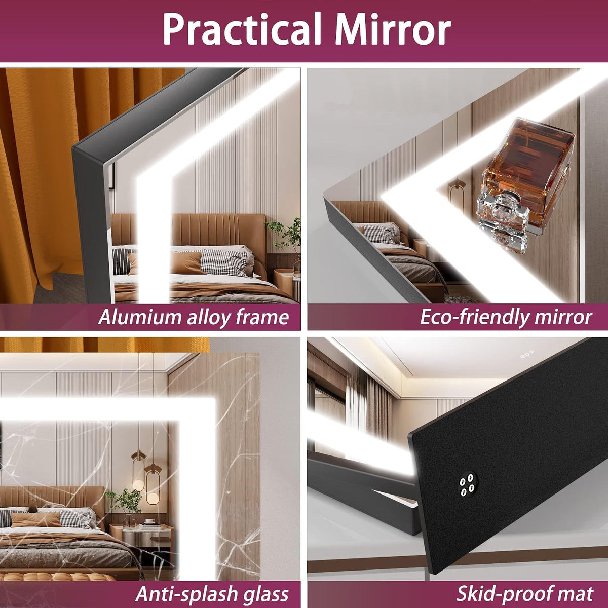 Vanity Mirror 58x48cm LED Lights 10X Magnification 3 Colour Dimmable Hasipu Used