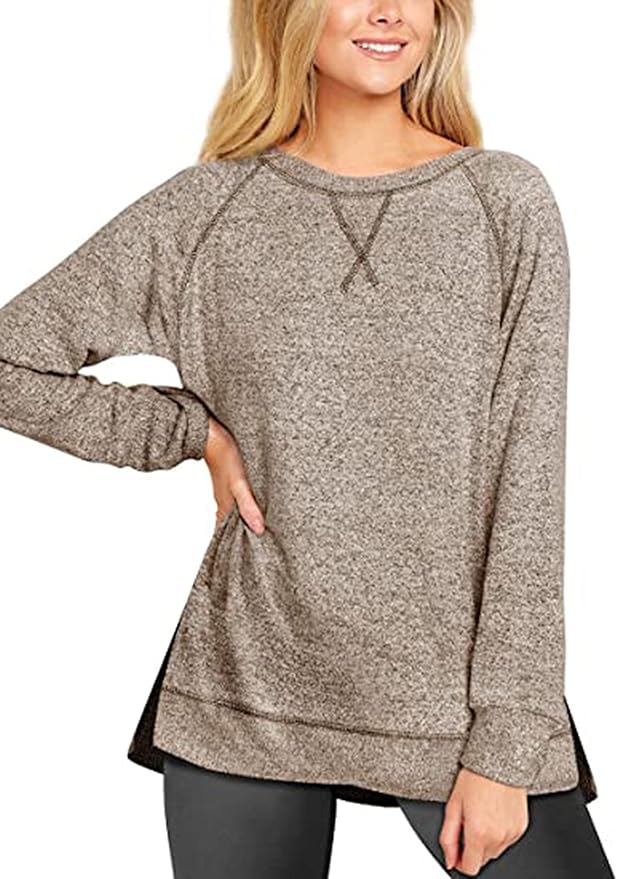 Women's Long Sleeve Top Crew Neck Sports Casual Blouse with Cross Detail