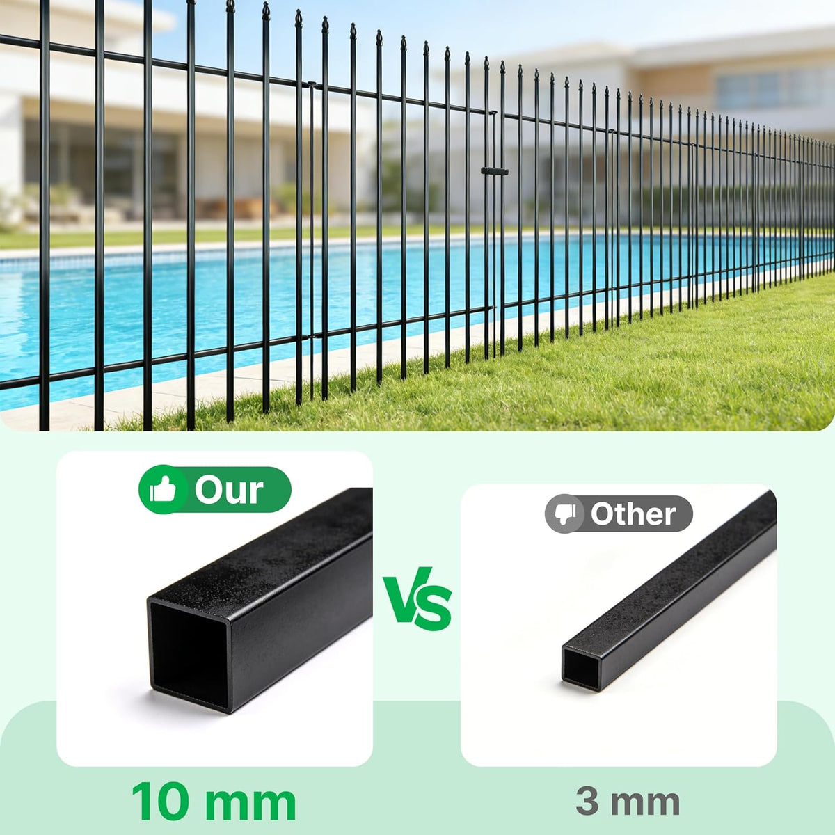 Metal Garden Decorative Fence 3.5m No Dig Animal Barrier Gate Black Thealyn