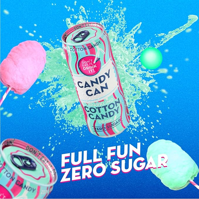 Candy Can, Cotton Candy, Fizzy Drink, Nostalgic American Soda Flavours, Sugar Free, Sparkling Pop Can