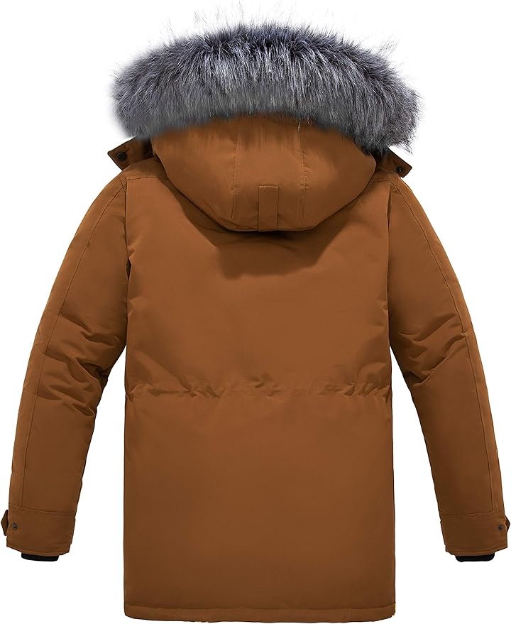 Mens Long Puffer Jacket Winter Windproof Padded Coat Brown Size S Wantdo