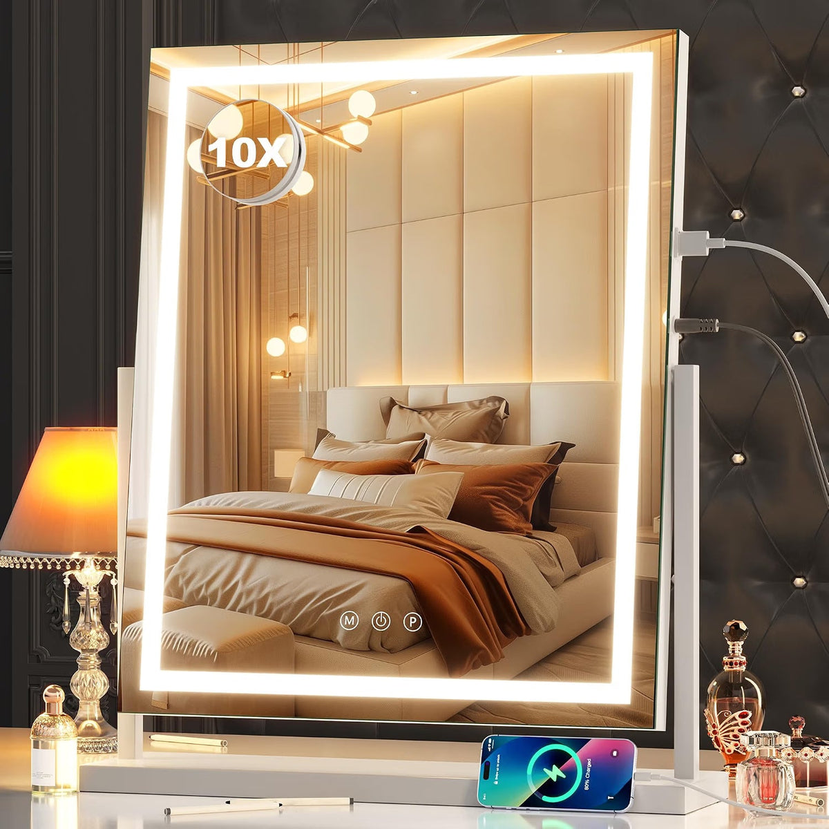 Vanity Mirror 44x56cm LED Lights 10X Magnification 3 Modes White Hasipu