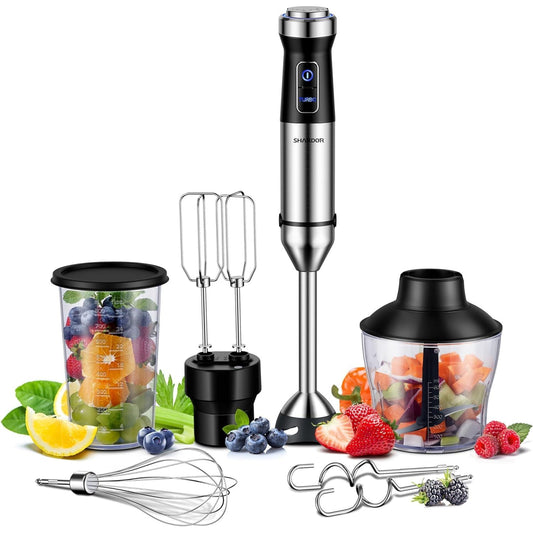 Shardor Hand Blender 6 in 1 Stick Blender 20 Speed 1200W with Beaker Chopper