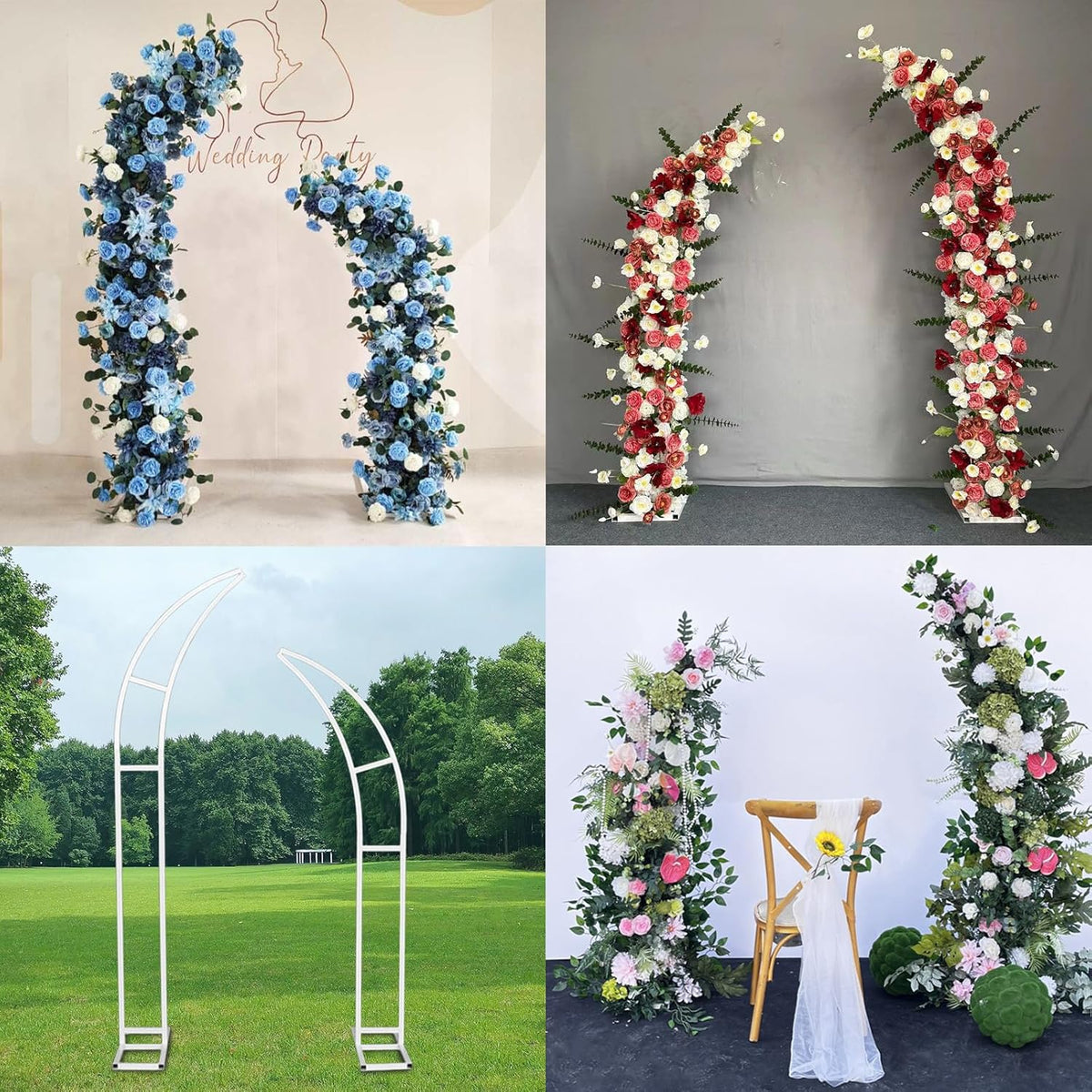 Metal Wedding Backdrop Stand Moon Shape Arch 2.1M 1.8M 2Pcs Maxant