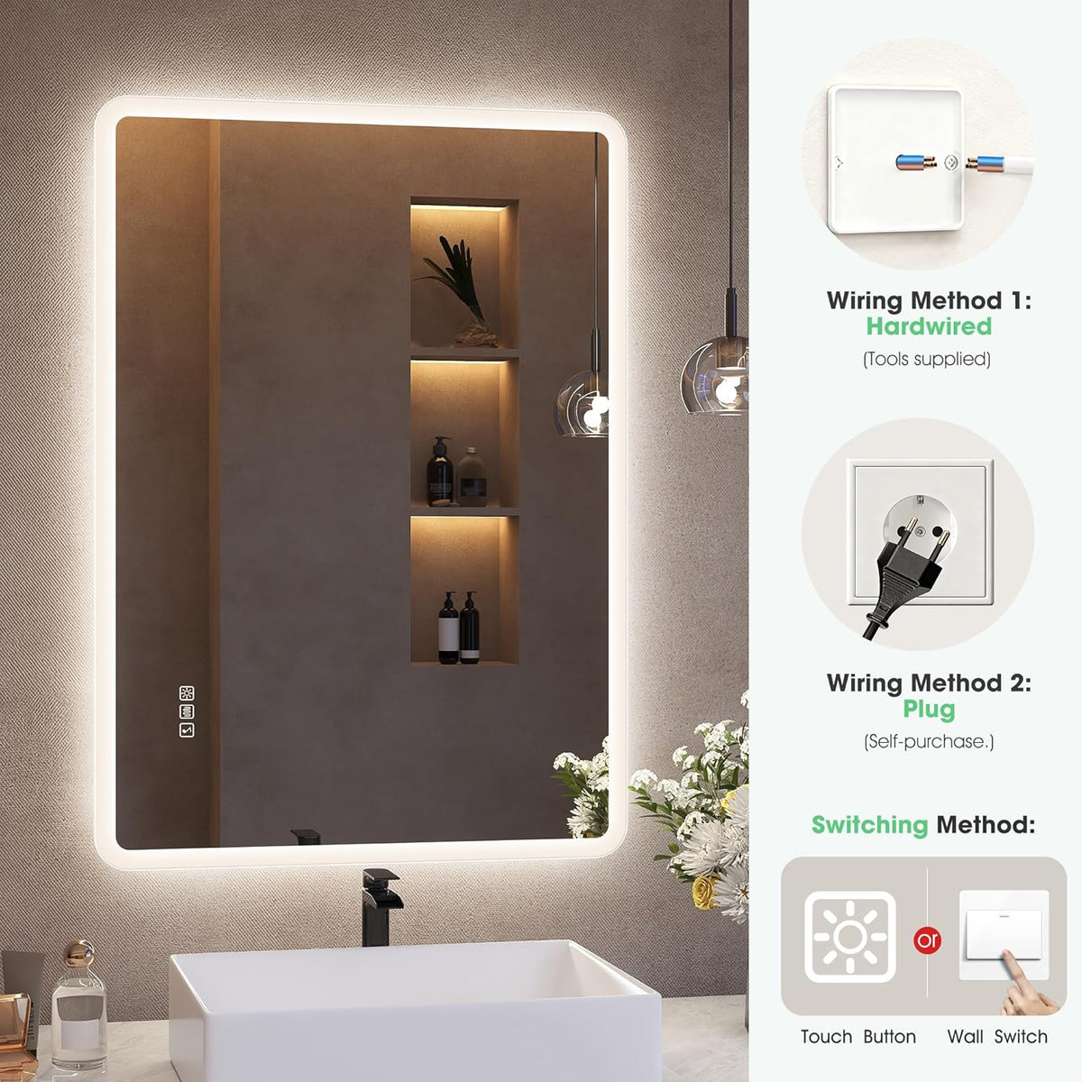 Bluetooth Bathroom LED Mirror 500x700 Anti Fog Dimmable S'bagno