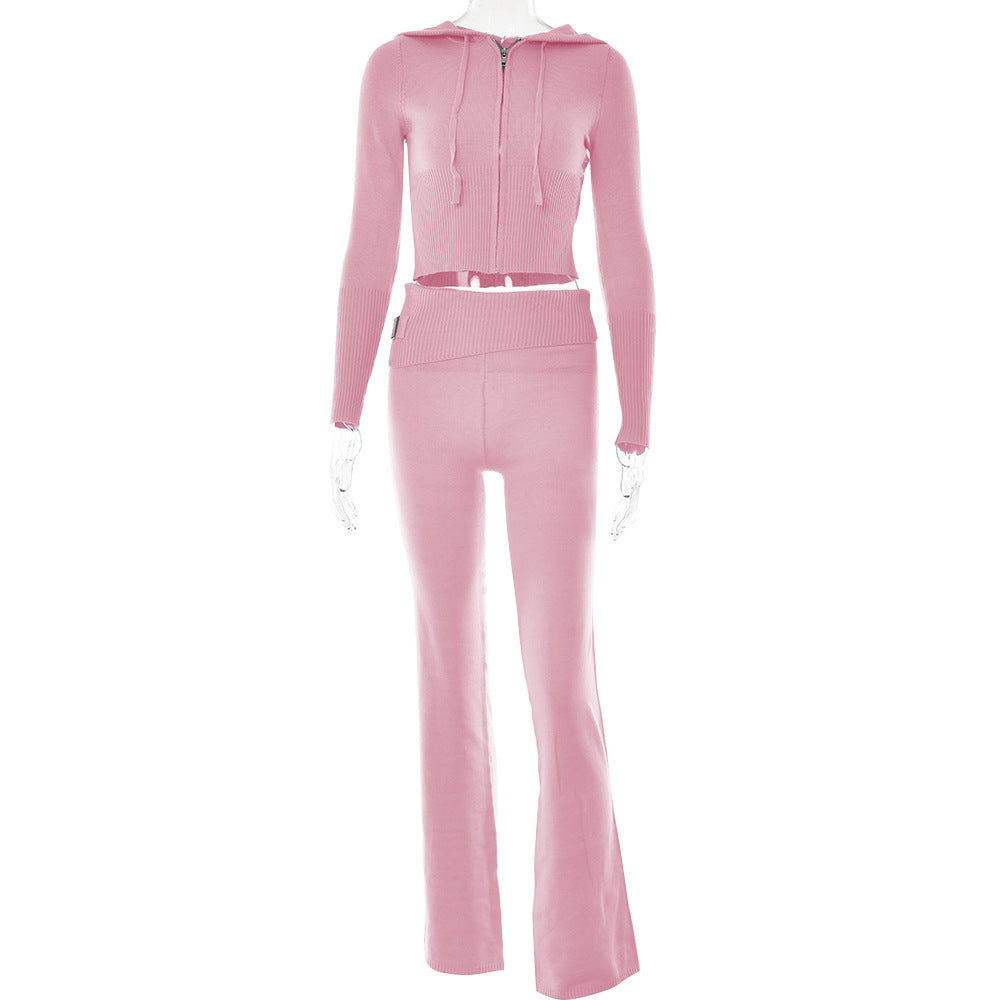 Hoodie Suit Sports Leisure Sexy Zip Long Sleeve Sweater And High Waist Long Pants Set Women's Clothing