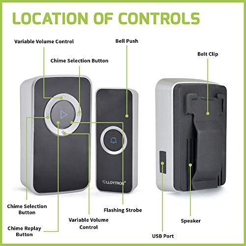 Lloytron B7032BK Melody MIP3 Lithium Rechargeable Portable Door Chime Kit - Black