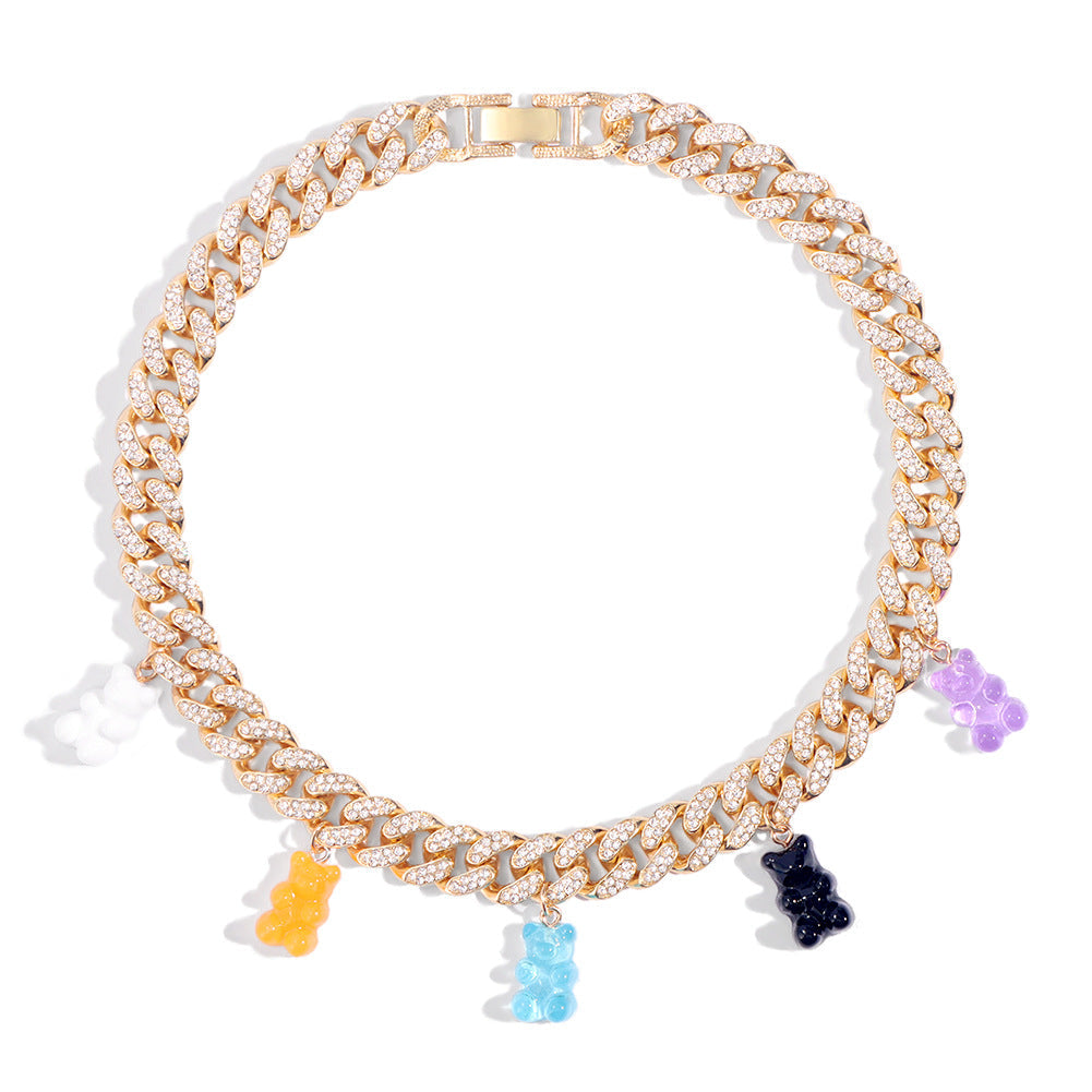 Colorful Clear Zircon Gummy Bears Pendant Necklace