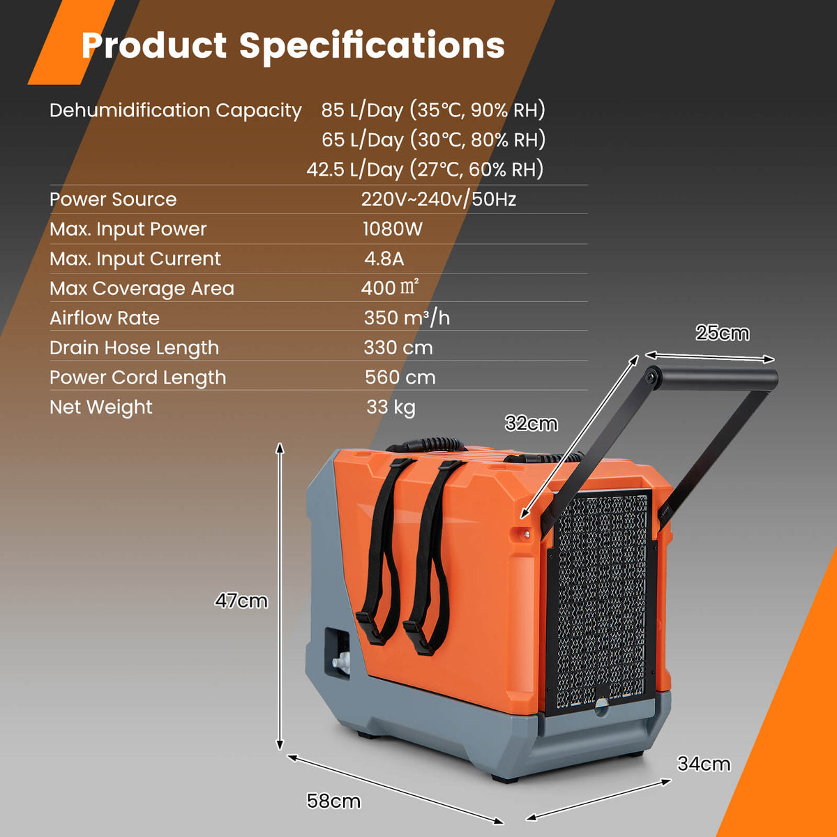 85 L/Day Commercial Dehumidifier with Auto Defrost-Black