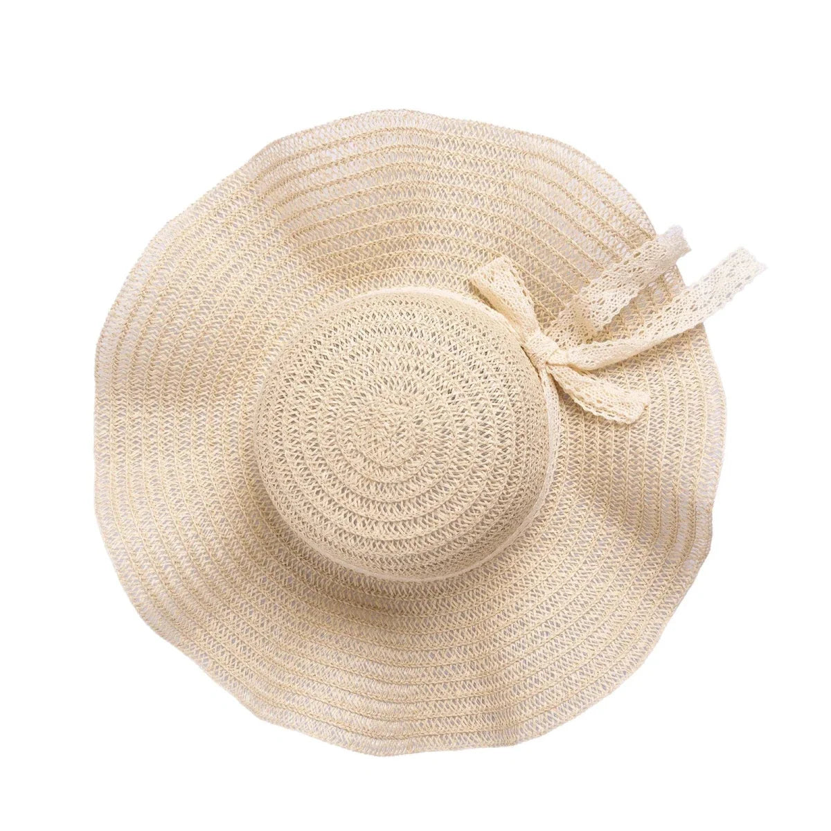 HelloBaby Women's Ribbon Trim Straw Hat (One Size) - Ecru