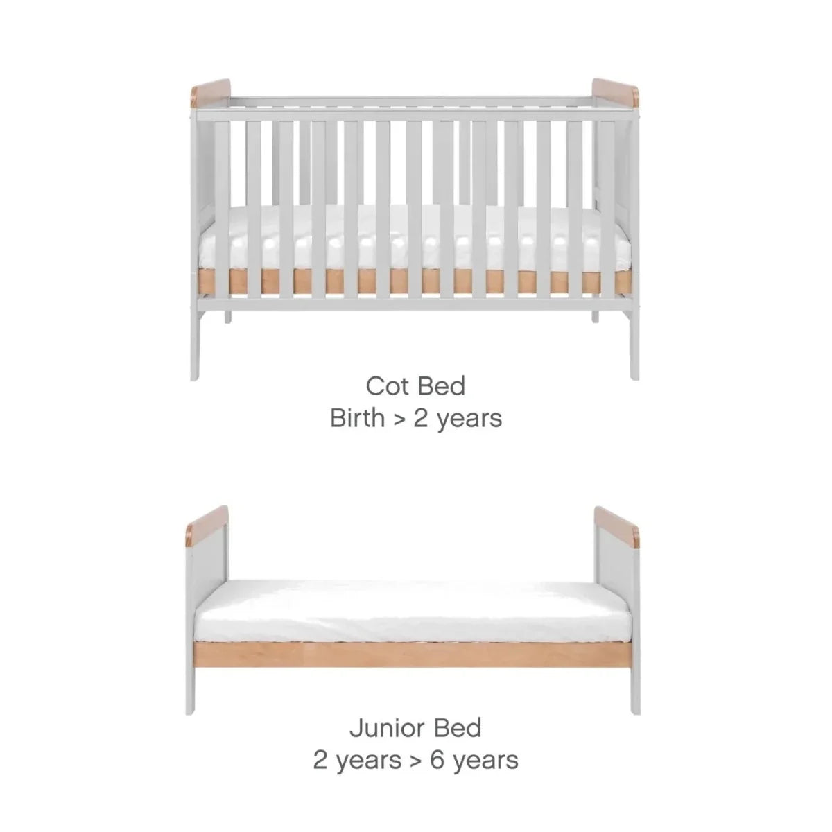 Tutti Bambini Rio Cot Bed with Cot Top Changer & Mattress - Dove Grey/Honey Oak
