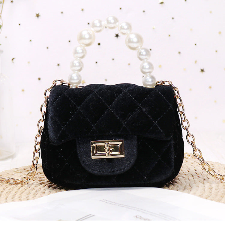 Gold Velvet Mini Pearl Tote