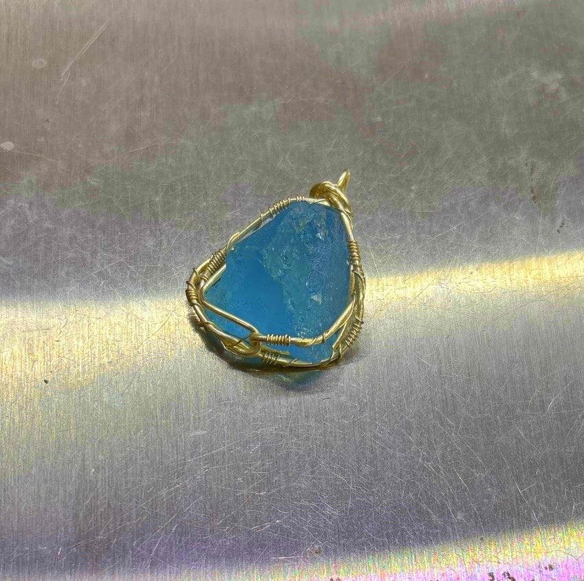 Natural Aquamarine Raw Stone Handmade Copper Wire Crystal Pendant
