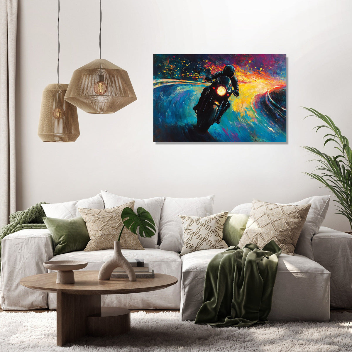 Motorcyclist's Neon Journey Canvas