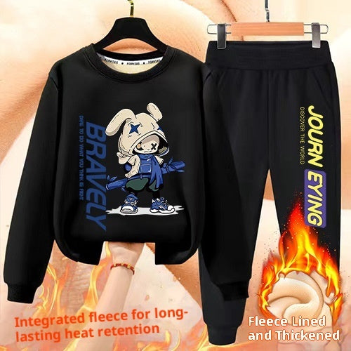 Boys' Winter Casual All-Match Fleece-Lined Thickened Outfit