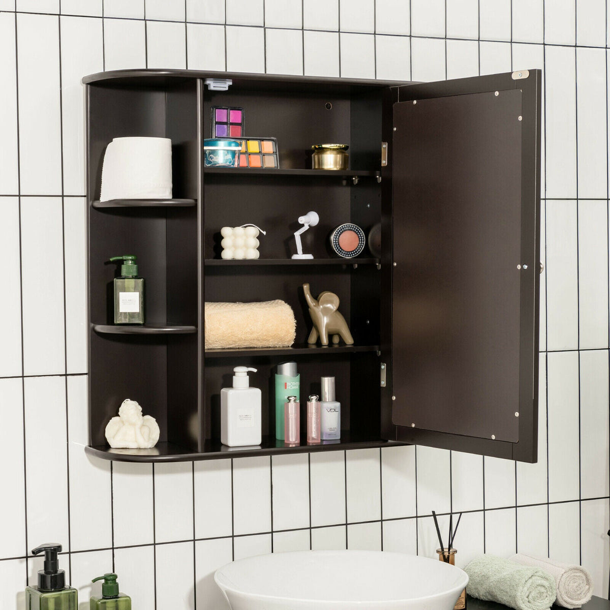 3-Tier Mirrored Wall Mounted Bathroom Cabinet-Grey