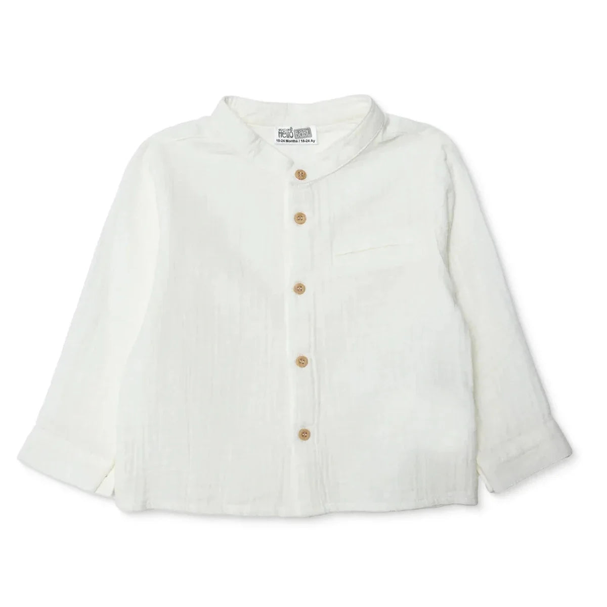 HelloBaby Grandad Collar Muslin Baby Shirt (6-9 Months to 4-5 Years) - Ecru