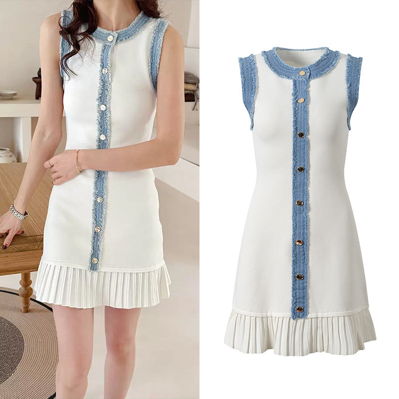 Spring And Summer New Patchwork Contrast Color Burr Dress