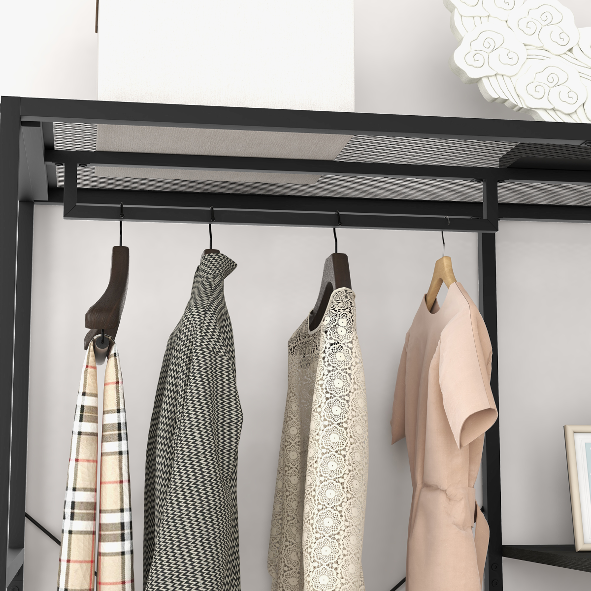 HOMCOM Coat Rack Stand with Hanging Rail and Storage Shelves for Hallway Black