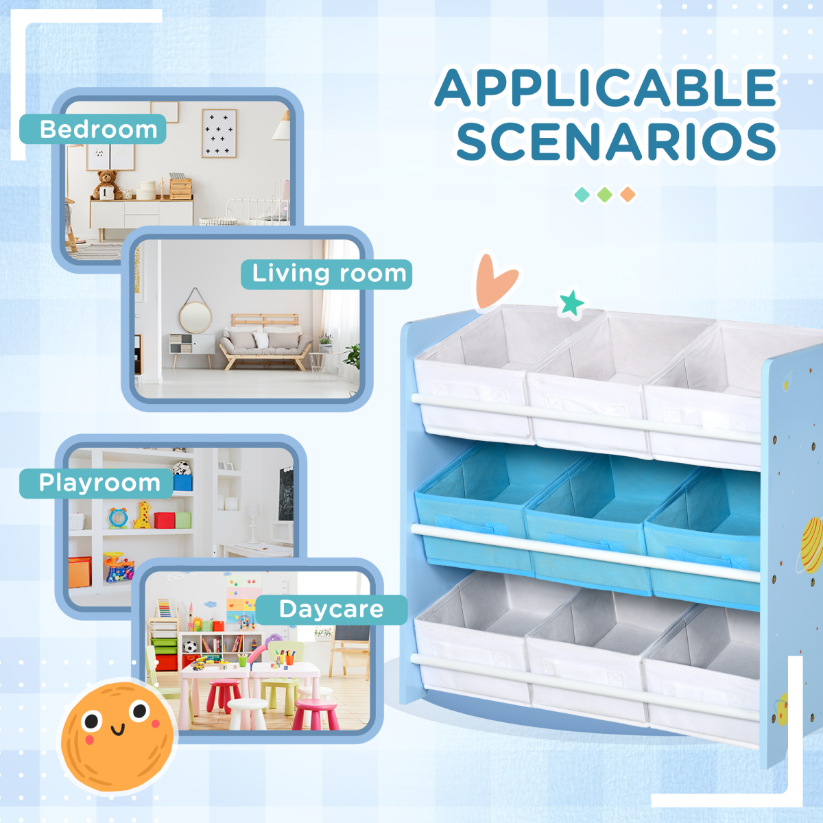 ZONEKIZ Storage Unit W/9 Removable Storage Baskets for Nursery Playroom - Blue