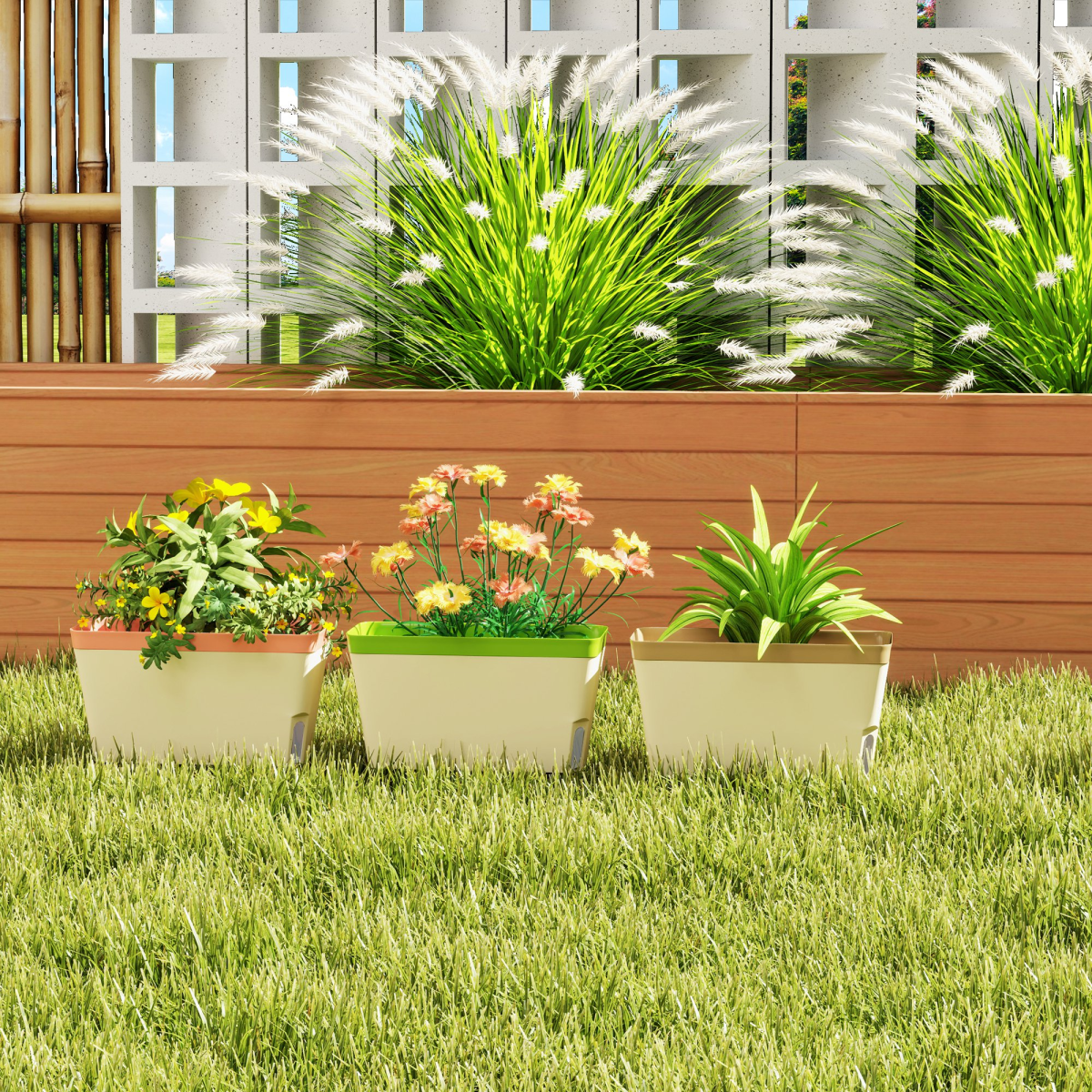 Outsunny 3 Pcs Self Watering Plant Pots w/ Visual Water Level Window