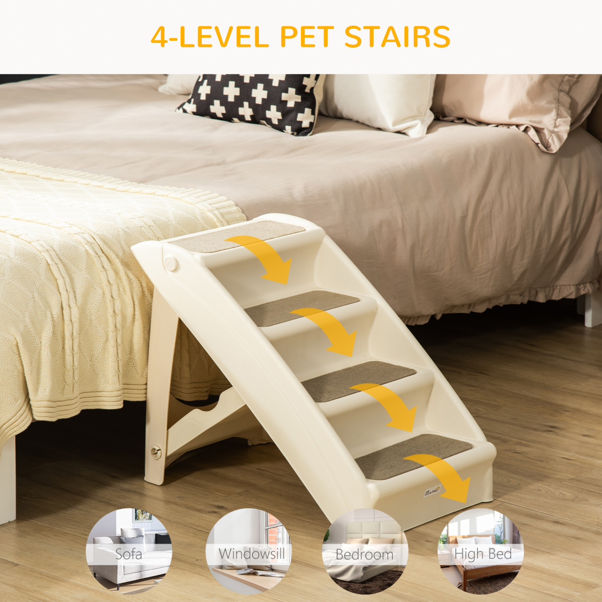 Portable Dog Steps for Bed, Sofa Non-Slip Pet Stairs for Cats, Dogs - Beige