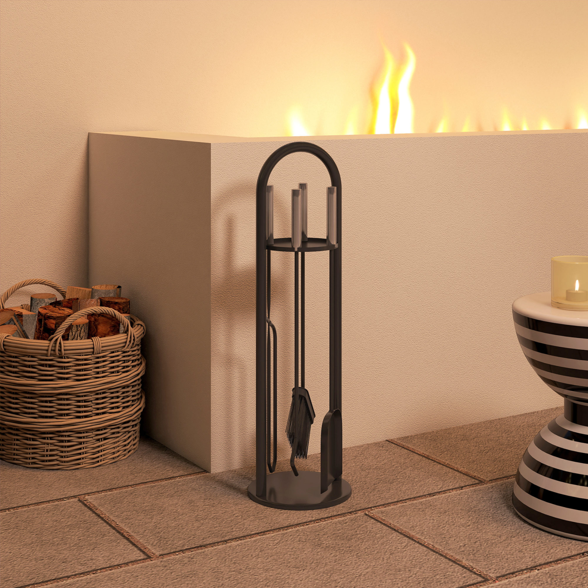 Outsunny 5 PCS Fireplace Companion Set, Metal Fireside Companion Set, Silver
