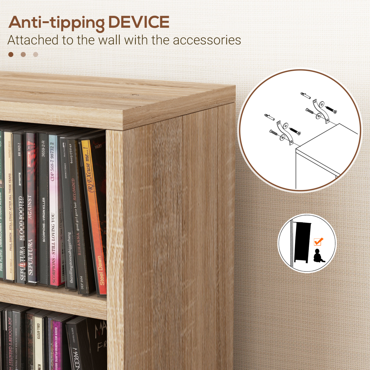 HOMCOM Set of 2 CD Media Display Shelf Unit Tower Rack Adjustable, Natural