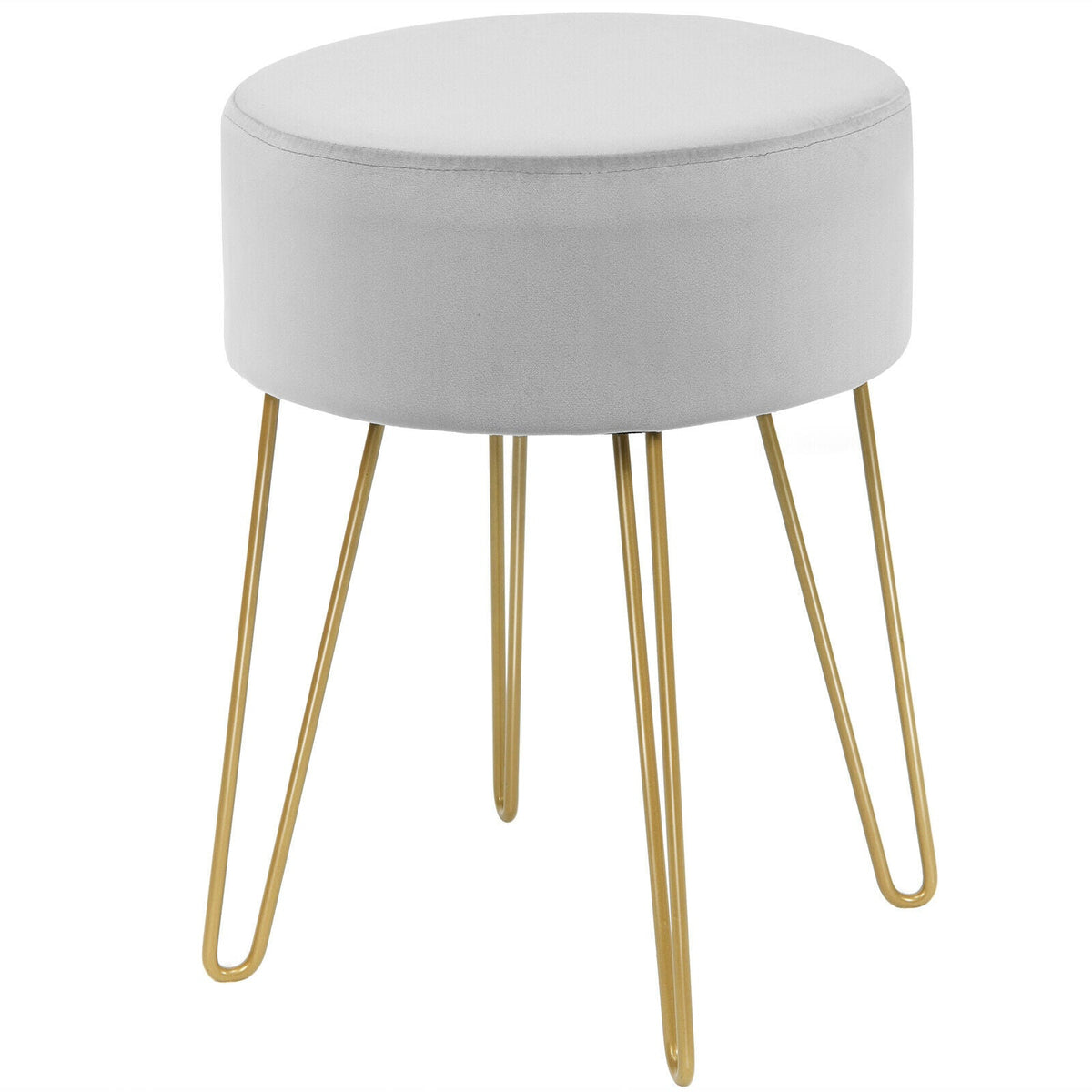 Velvet Modern Round Footstool Ottoman Makeup Dressing Chair-Blue