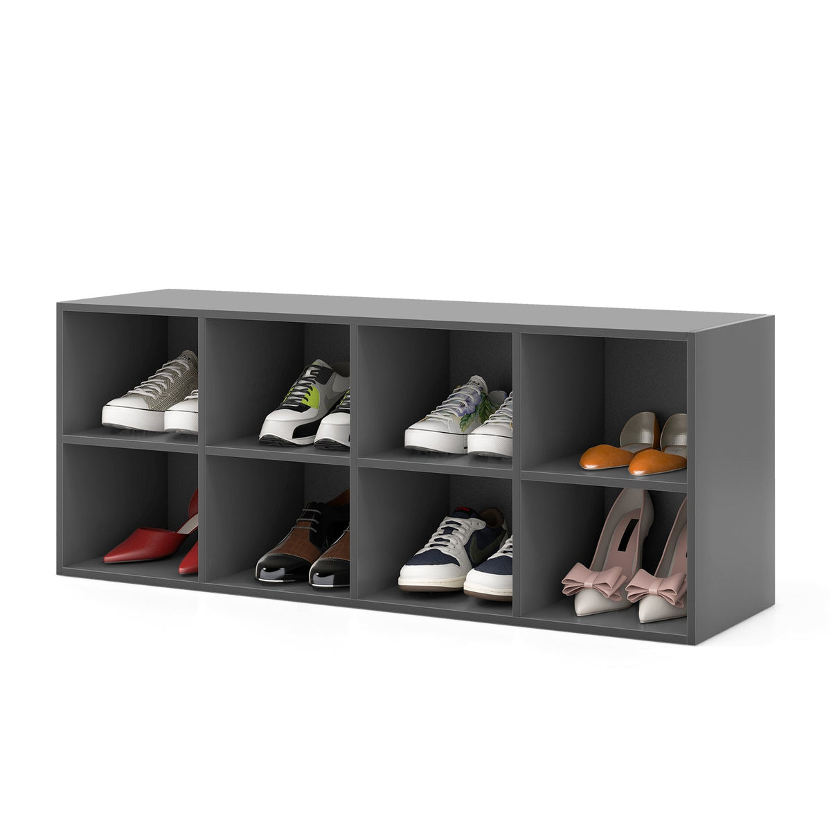 8 Grid Shoe Bench 2 in 1 Shoe Organizer with 8 Storage Cubbies-Black