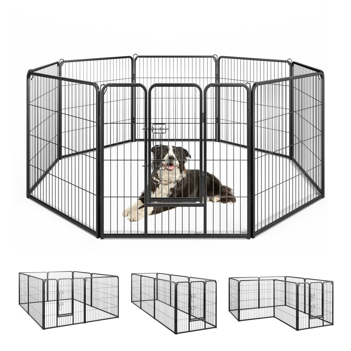 8 Panel 60cm/80cm Height Pen Fence with Lock and Large Door-Black-80 cm