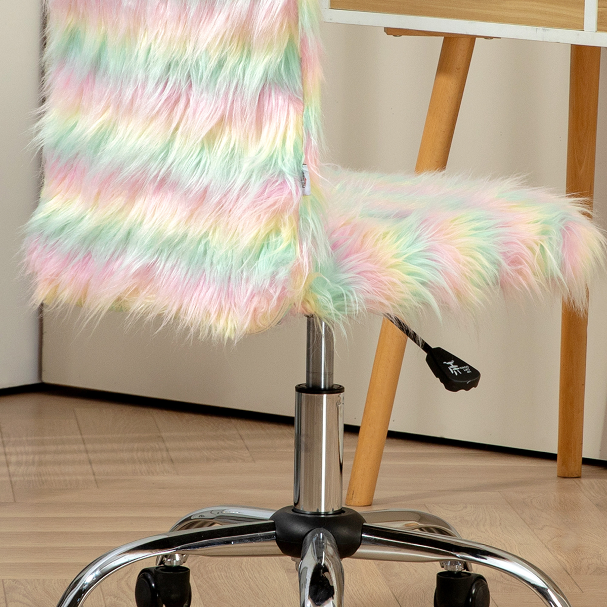 HOMCOM Fluffy Makeup Vanity Chair with No Arm, Swivel Wheels, Unicorn Tone