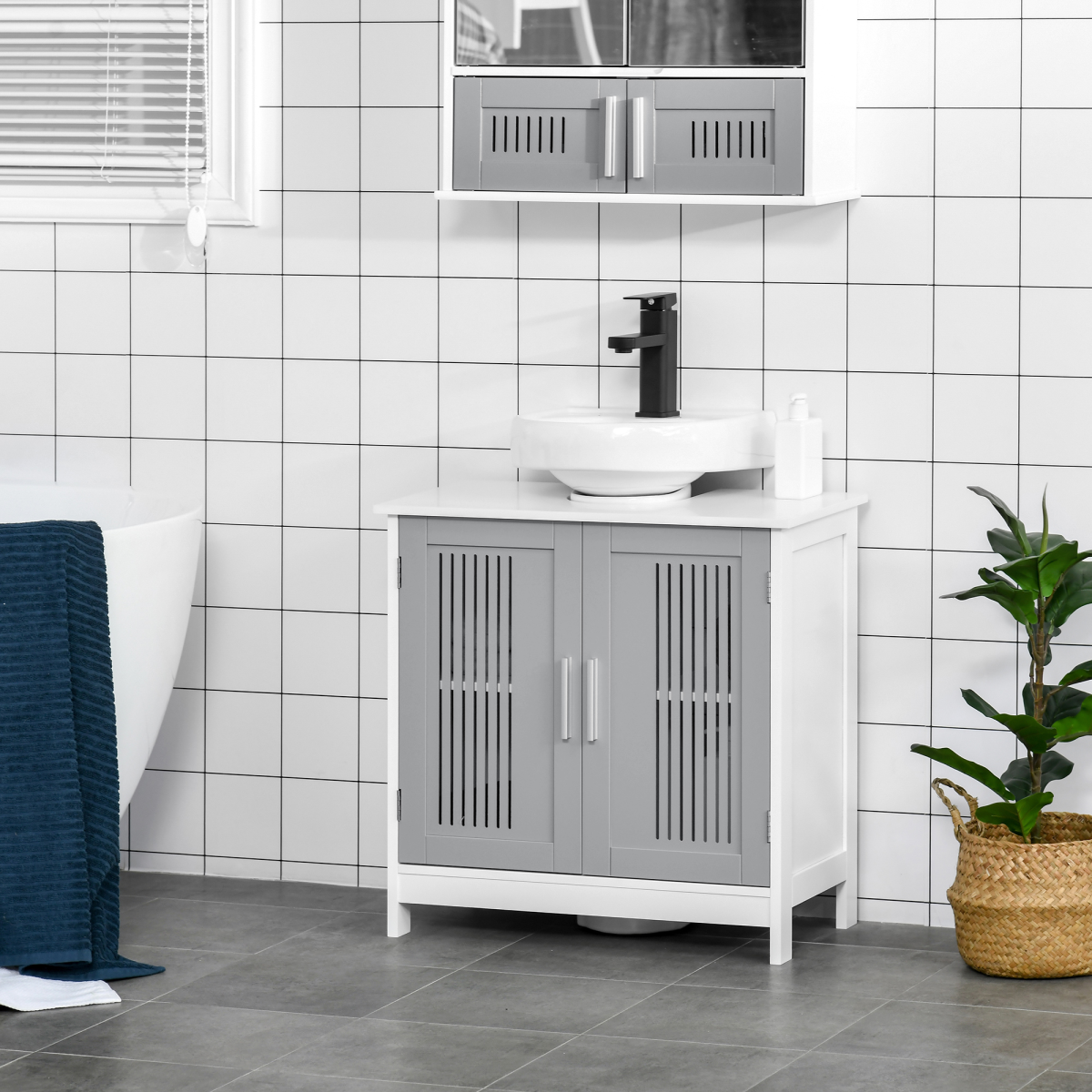 Modern Under Sink Cabinet with 2 Doors, Bathroom Vanity Unit, White