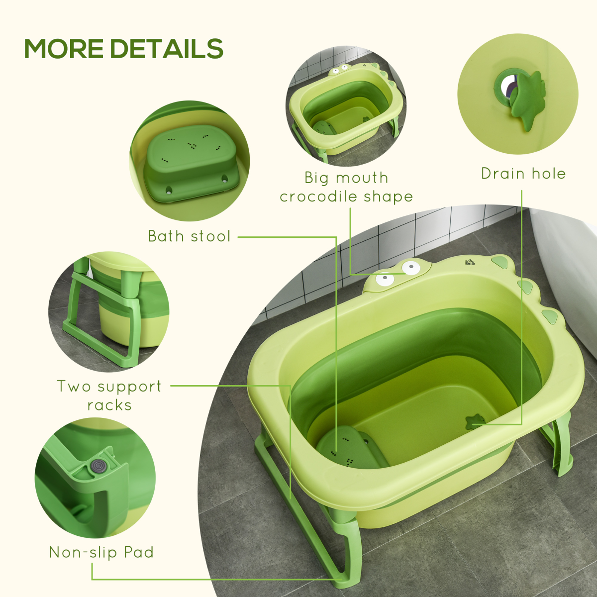 Foldable Baby Bathtub for Newborns Infants Toddlers w/ Stool - Green