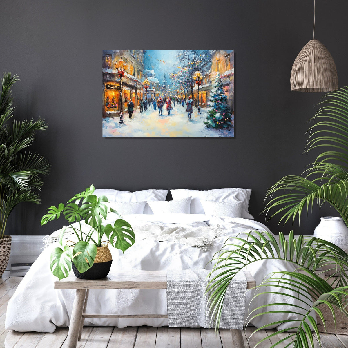 Festive Winter Street Canvas