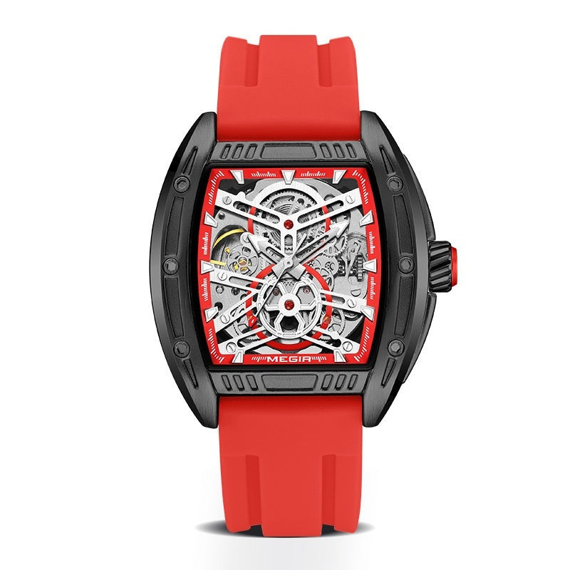 Men's Wine Barrel Type Mechanical Watch Silicone Tape