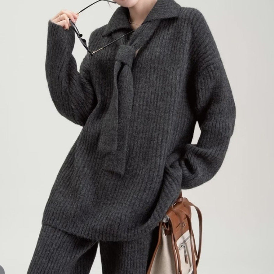 Sweater Suit Knitting Top Casual Trousers Two-piece Set
