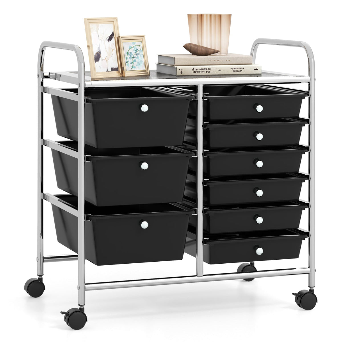 9-Drawer Rolling Storage Cart Tools Scrapbook Paper Organizer-Black