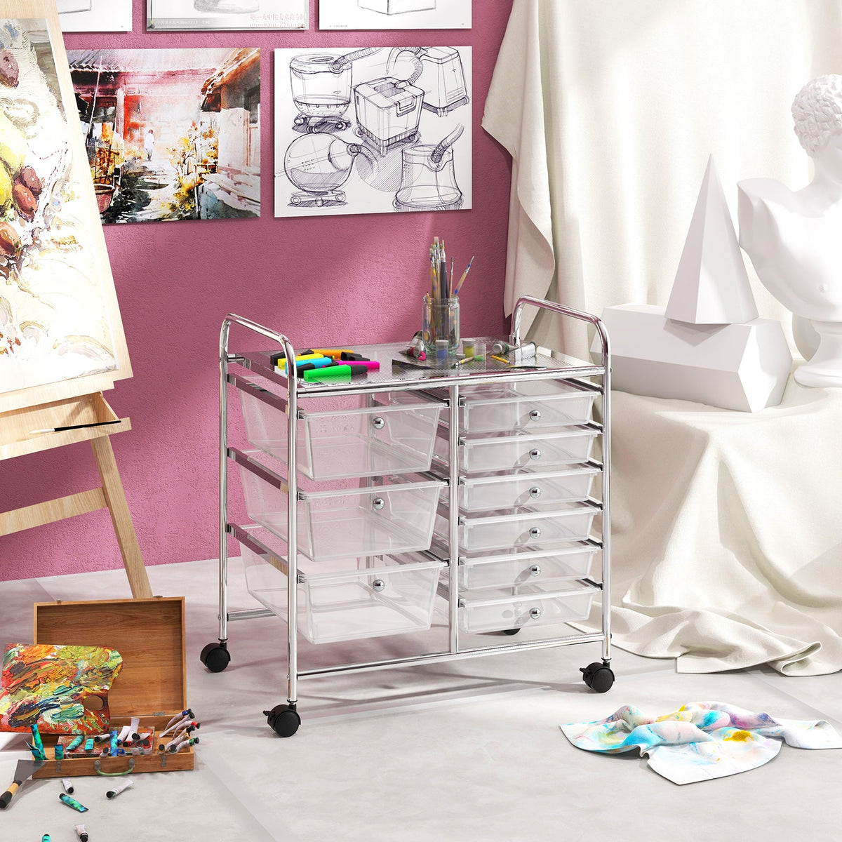 9-Drawer Rolling Storage Cart Tools Scrapbook Paper Organizer-Black