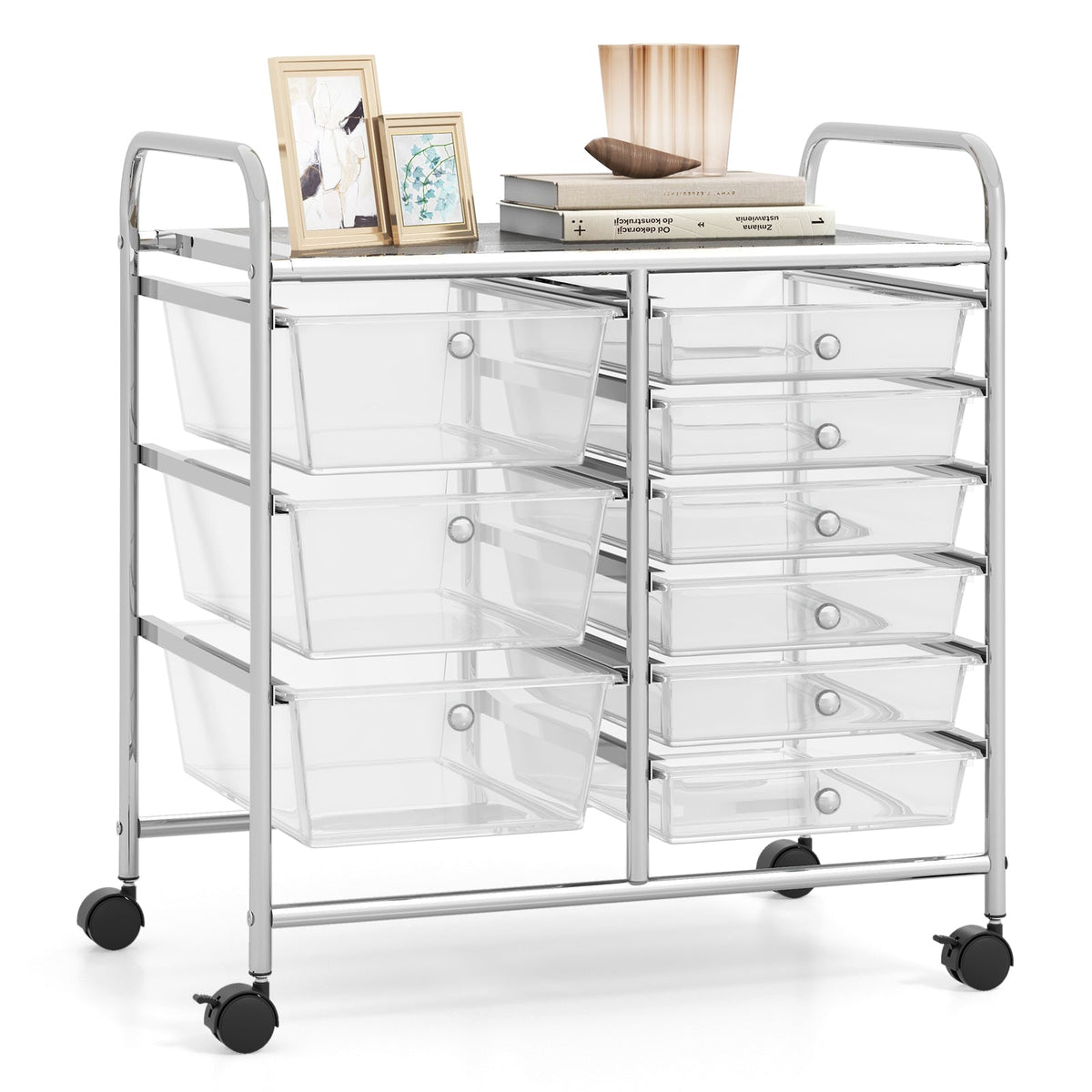 9-Drawer Rolling Storage Cart Tools Scrapbook Paper Organizer-Black