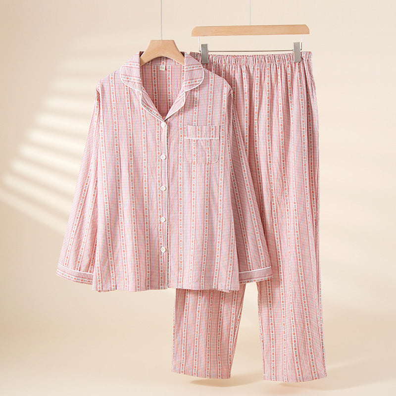 Class A 100 Cotton Double-Layer Yarn-Dyed Jacquard Women's Loungewear Set