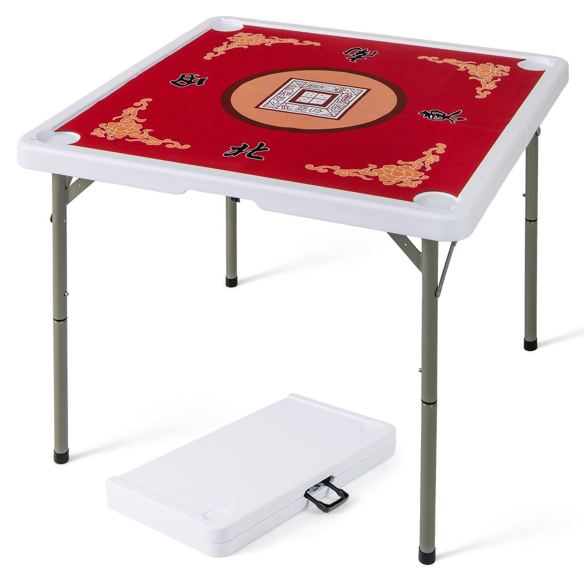 Folding Mahjong Table with Cup Holders and Removable Game Mat-Blue
