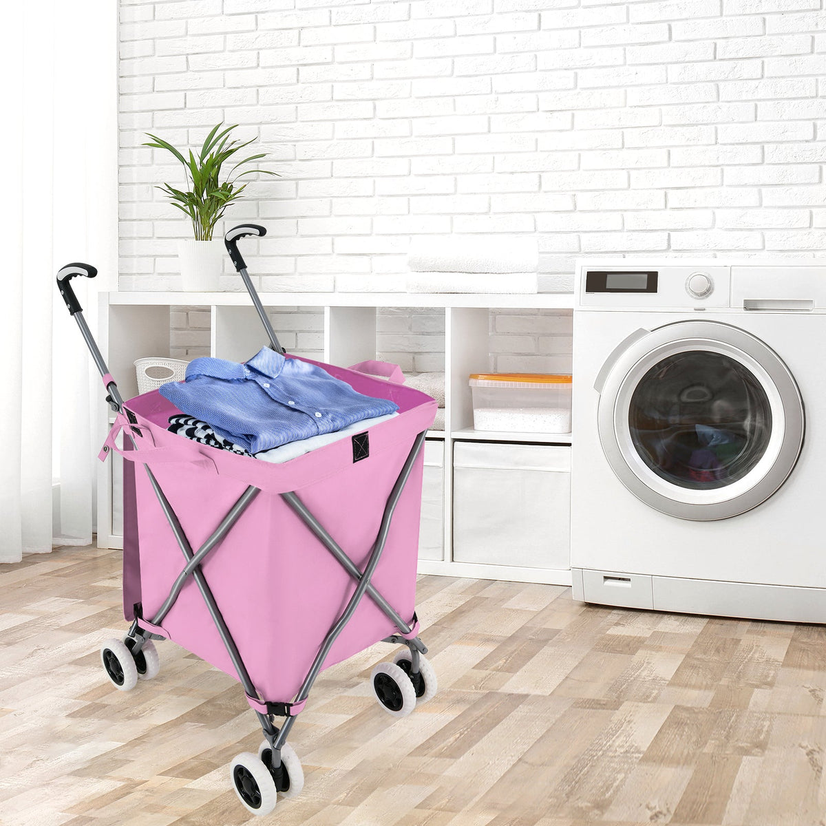 90L Folding Shopping Trolley with Removable Waterproof Bag and Cove-Black