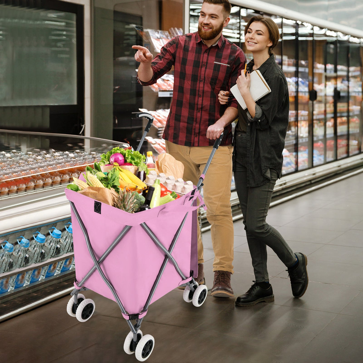 90L Folding Shopping Trolley with Removable Waterproof Bag and Cove-Black