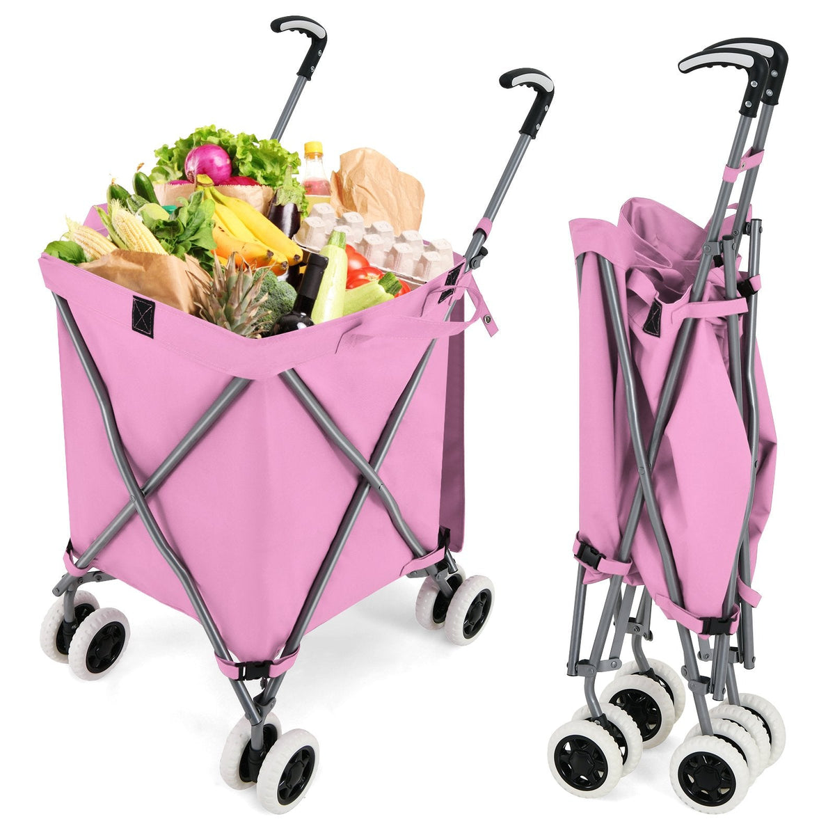 90L Folding Shopping Trolley with Removable Waterproof Bag and Cove-Black