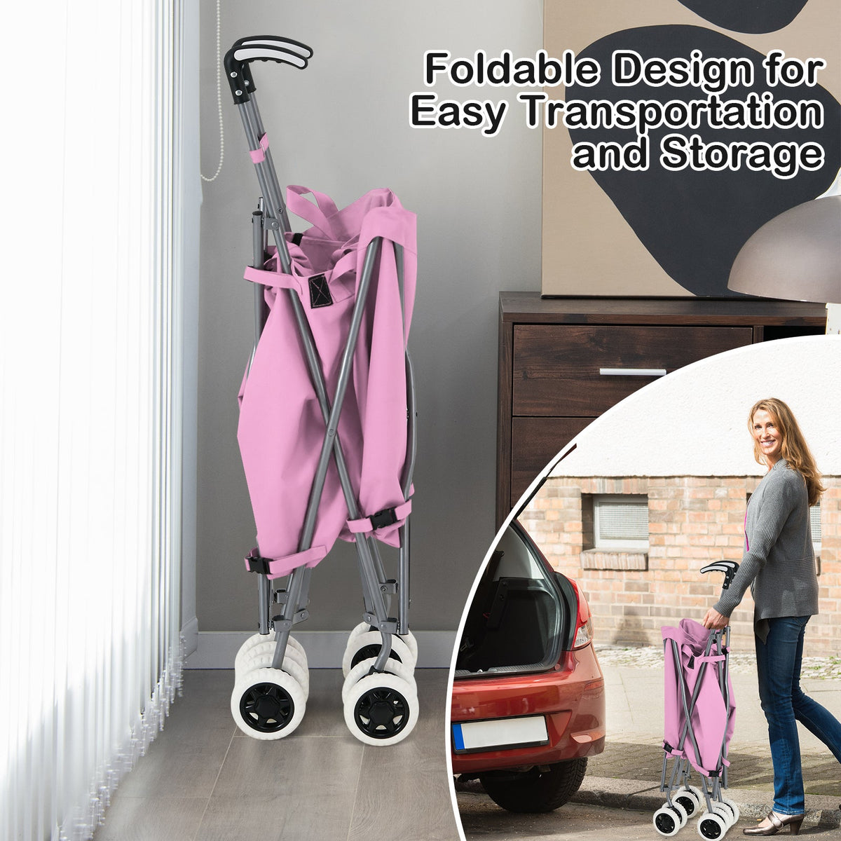 90L Folding Shopping Trolley with Removable Waterproof Bag and Cove-Black